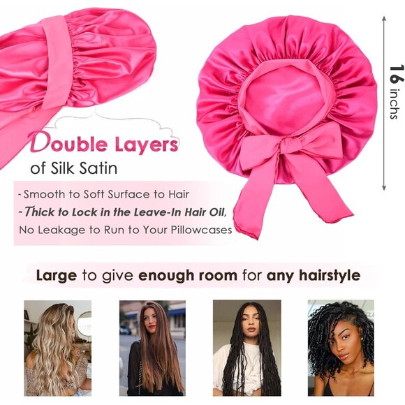 Silk-Satin Bonnet Hair Wrap for Sleeping with Bow Tie Band - Picture 2 of 8
